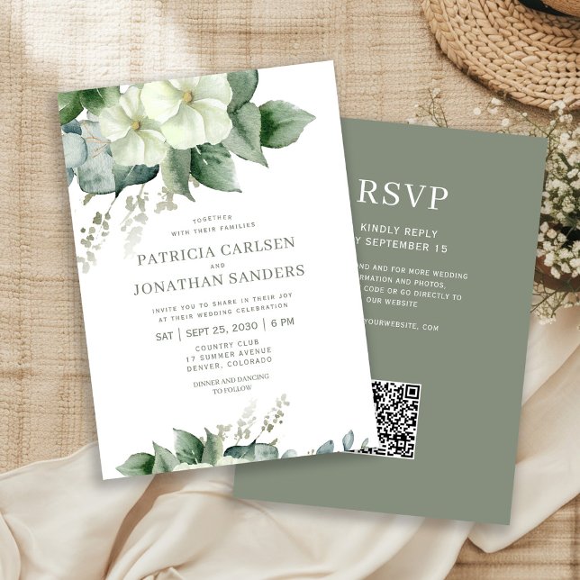 Invitación código QR acuarela floral rústico elegante boda (Subido por el creador)