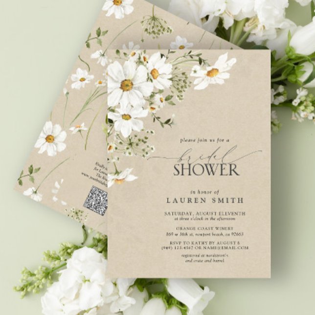 Invitación Código QR Acuarela Rusa Daisy Bridal Shower (Subido por el creador)