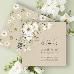 Invitación Código QR Acuarela Rusa Daisy Bridal Shower