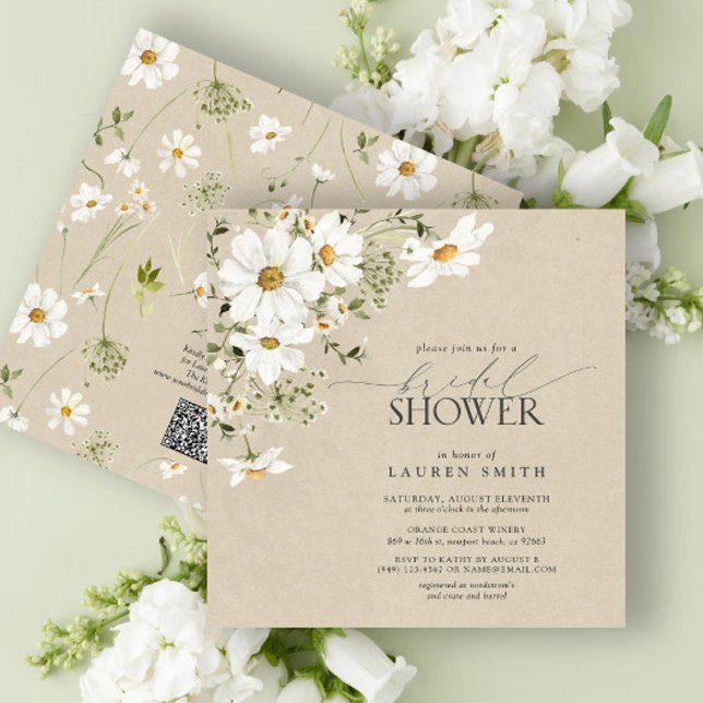 Invitación Código QR Acuarela Rusa Daisy Bridal Shower (Subido por el creador)