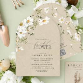 Invitación Código QR Acuarela Rusa Daisy Bridal Shower