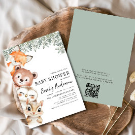 Invitación Código QR Animales de Woodland Baby Shower