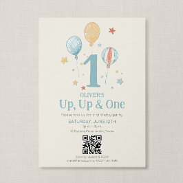 Invitación Código QR Arriba Uno Globo Aerostático Cumpleaños