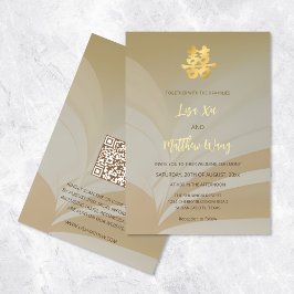 Invitación Código QR | Arte abstracto beige Boda china