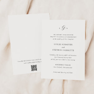 Invitación Código QR atemporal en blanco y negro Boda elegant