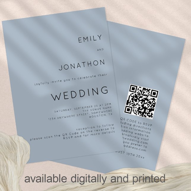 Invitación Código QR Azul Polvoriento Texto Simple Boda (Subido por el creador)