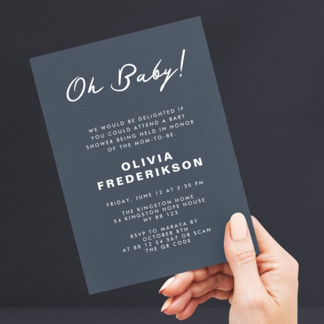 Invitación Código QR Baby Shower azul oscuro minimalista (Subido por el creador)