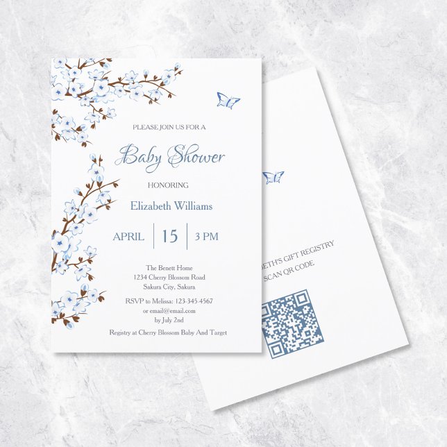 Invitación Código QR | Baby Shower de flores de cerezo blanca (Subido por el creador)