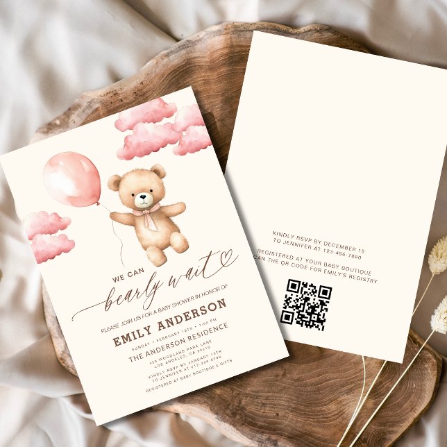 Invitación Código QR Baby Shower Niña Rosa Apenas Esperar (Subido por el creador)