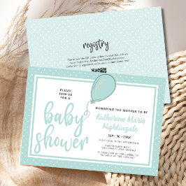 Invitación Código QR Baby Shower verde neutro para el género 
