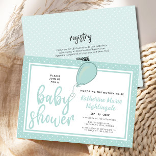 Invitación Código QR Baby Shower verde neutro para el género 