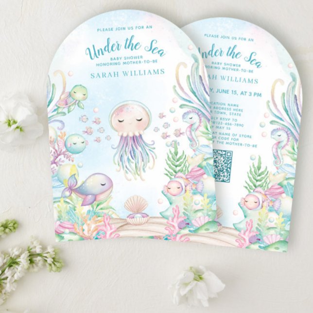 Invitación Código QR bajo la acuarela azul marino Baby Shower (Subido por el creador)