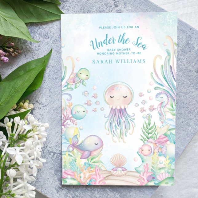 Invitación Código QR bajo la acuarela azul marino Baby Shower (QR Code Baby Shower Invitation!)