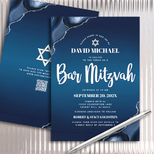 Invitación Código QR Bar Mitzvah Escritura Ágata Ombre Azul M