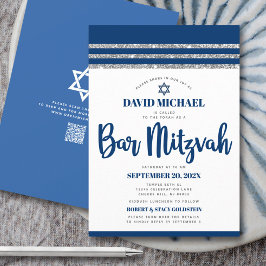 Invitación Código QR Bar Mitzvah Marina Tallit Plateado Escri