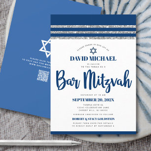 Invitación Código QR Bar Mitzvah Marina Tallit Plateado Escri