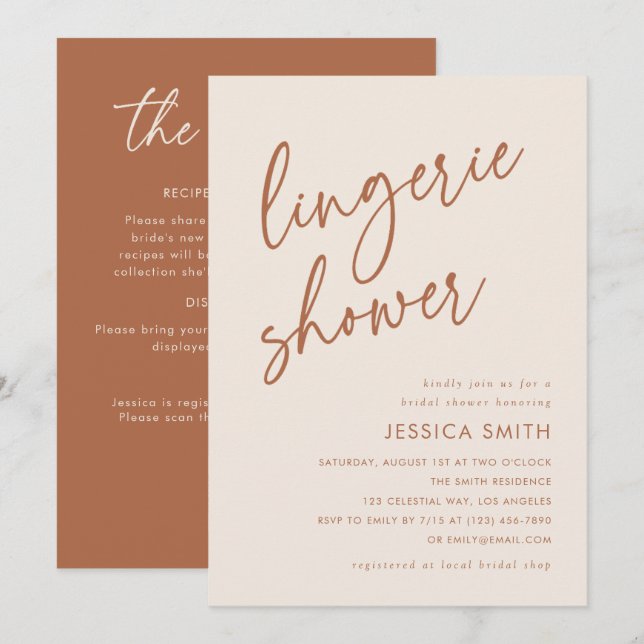 Invitación Código QR beige conjunto completo de lencería boho (Anverso / Reverso)