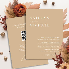 Invitación Código QR Beige En Un Boda Minimalista Moderno