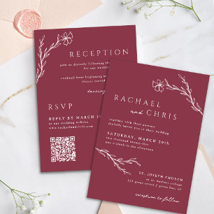 Invitación Código QR Berry Pink Red Simple Botánico Floral