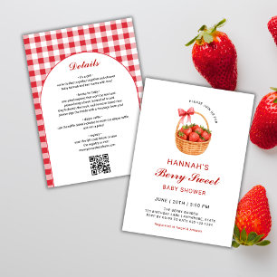 Invitación Código QR Berry Sweet Strawberry Girl Baby Shower