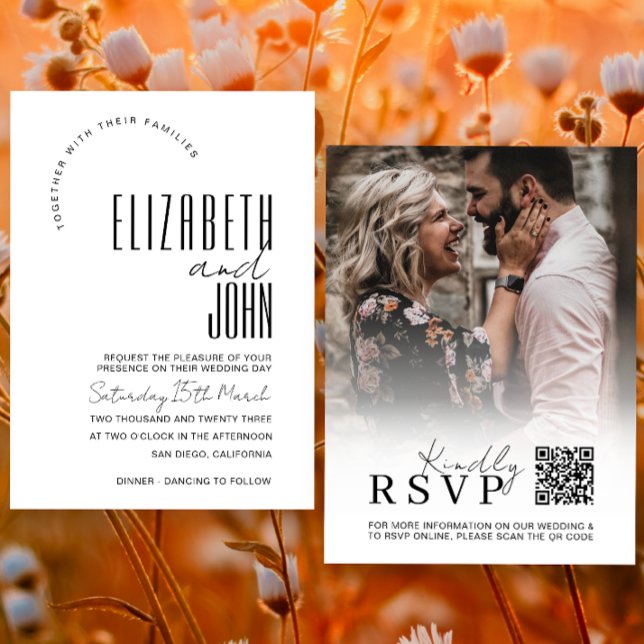 Invitación Código QR blanco negro RSVP Boda de fotografía Min (Subido por el creador)