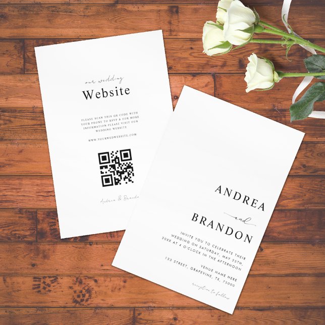 Invitación Código QR blanco y moderno todo en un Boda (Subido por el creador)