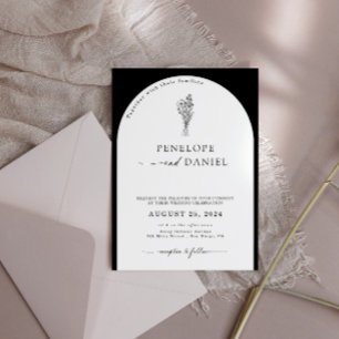 Invitación Código QR blanco y negro Arco de boda 2 en 1
