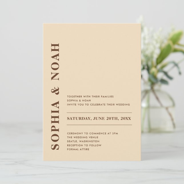 Invitación Código QR Boda beige moderno mínimo (Anverso de pie)