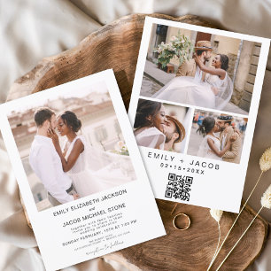 Invitación Código QR Boda blanco Minimalista Foto