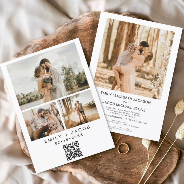 Invitación Código QR Boda blanco Minimalista Foto (Subido por el creador)