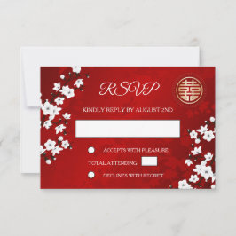 Invitación Código QR | Boda chino de Cherry Blossom Red RSVP