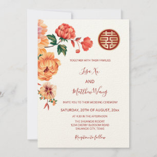 Invitación Código QR   Boda chino de White Peony