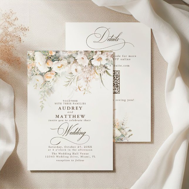 Invitación Código QR Boda de Blooms Blancas Rusas (Subido por el creador)