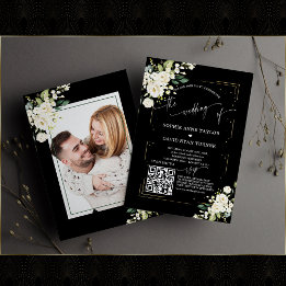 Invitación Código QR Boda de caligrafía de fotografía floral