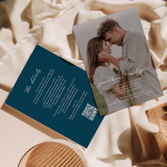Invitación Código QR Boda de caligrafía de fotografía Verde a (Subido por el creador)