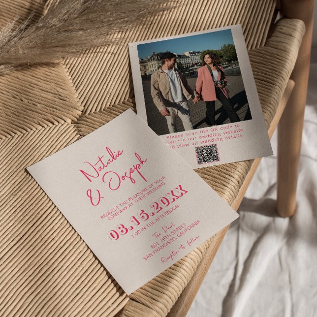 Invitación Código QR Boda de fotografía rosa brillante brilla (Subido por el creador)
