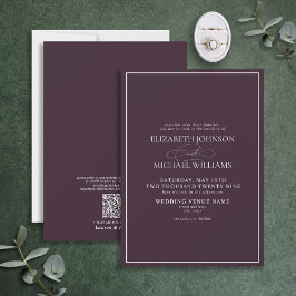 Invitación Código QR Boda de guión clásico púrpura formal