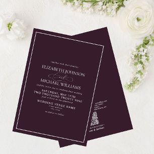 Invitación Código QR Boda de guión clásico púrpura formal