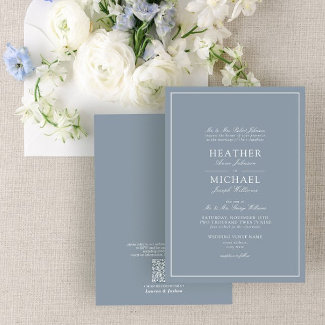 Invitación Código QR Boda de guión formal Dusty Blue Classic (Subido por el creador)