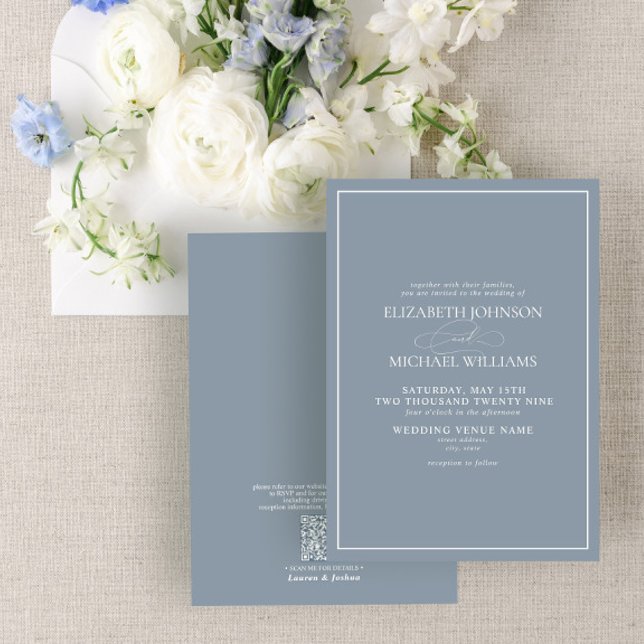 Invitación Código QR Boda de guión formal Dusty Blue Classic (Subido por el creador)