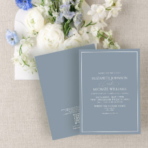 Invitación Código QR Boda de guión formal Dusty Blue Classic
