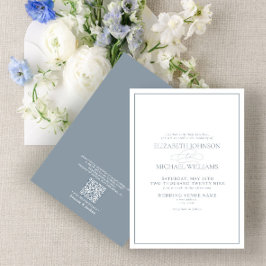 Invitación Código QR Boda de guión formal Dusty Blue Classic