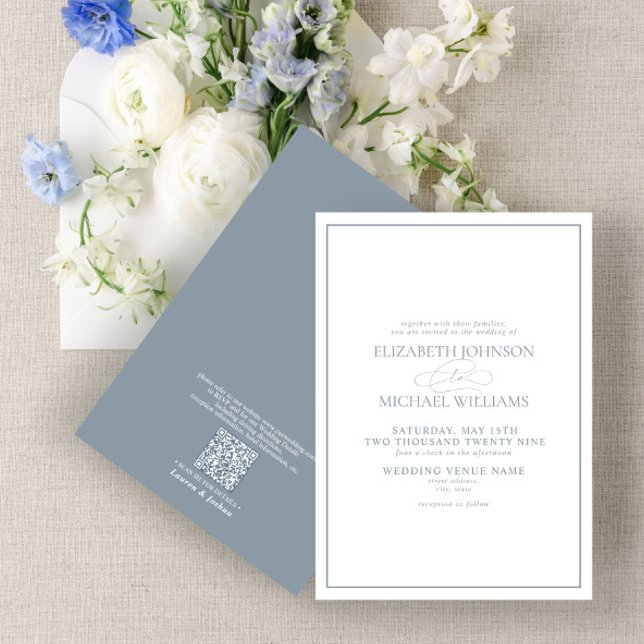 Invitación Código QR Boda de guión formal Dusty Blue Classic (Subido por el creador)