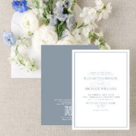 Invitación Código QR Boda de guión formal Dusty Blue Classic