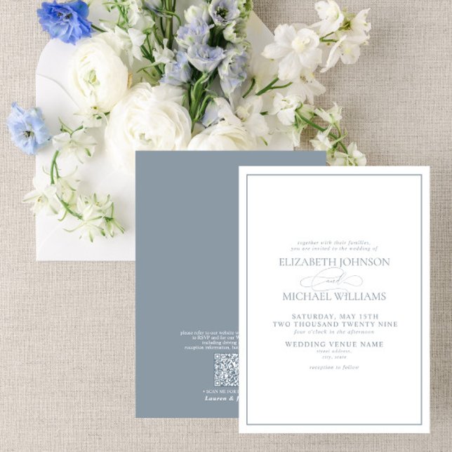 Invitación Código QR Boda de guión formal Dusty Blue Classic (Subido por el creador)