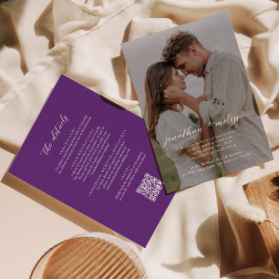 Invitación Código QR Boda de guión gráfico púrpura moderno de