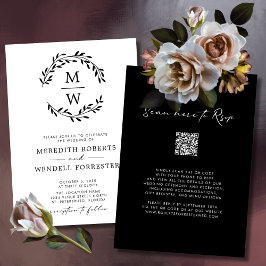 Invitación Código QR Boda de la guirnalda de monograma blanco