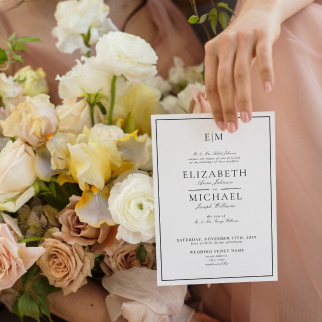 Invitación Código QR Boda de Monograma Clásico Blanco Negro (Subido por el creador)