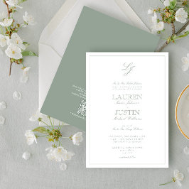 Invitación Código QR Boda de monograma clásico Sage Green Scr