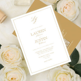 Invitación Código QR Boda de Monograma con guión dorado clási